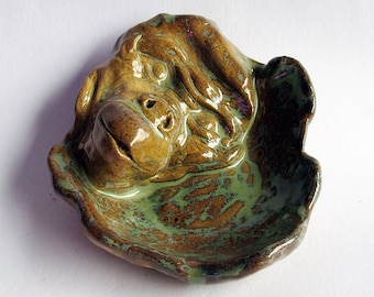 Plato de cerámica con forma de mono, hecho a mano, para guardar baratijas – Soportes para anillos de cerámica esmaltada
