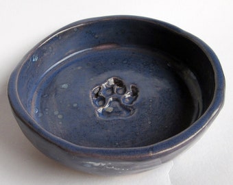 Small Blue Purple Splatter Hand Built Cat/ Dog Pet Feeding Dish Artisan Pottery Food Dish - Ceramic Animal Food Water Bowl