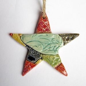 Rainbow Patchwork Ceramic Star Ornament Charm - Christmas Decoration - Star Gifts - Hanging Star Rainbow - Valentine