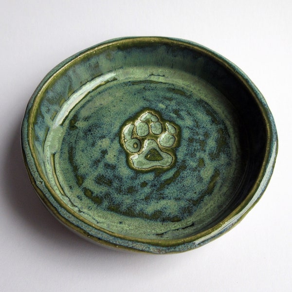 Small Green Hand Built Cat/ Dog Pet Feeding Dish Artisan Pottery Food Dish - Ceramic Animal Food Water Bowl