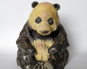 Ceramic Stoneware One of a Kind Panda Sculpture - Ornament - Home Decor - Endangered - Rustic Glaze - Animal Sculpture