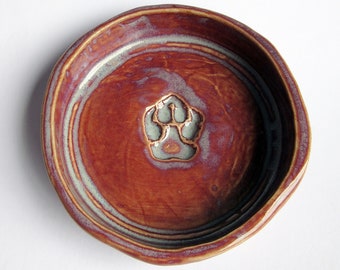 Small Purple Brown Orange Hand Built Cat/ Dog Pet Feeding Dish Artisan Pottery Food Dish - Ceramic Animal Food Water Bowl