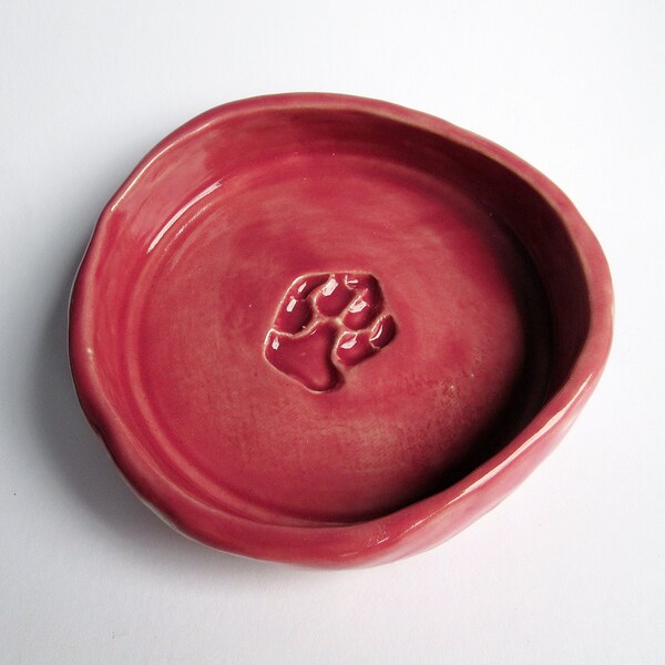 Small Wonky Cherry Pink Hand Built Cat/ Dog Pet Feeding Dish Artisan Pottery Food Dish - Ceramic Animal Food Water Bowl