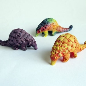 Handmade Miniature Rainbow Multi-Coloured Resin Pangolin Sculptures - NHS - Pride Love - Unique Gift - Animal Ornament