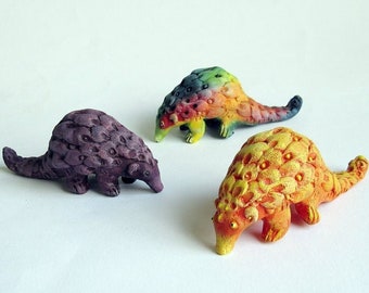 Handmade Rainbow Resin Pangolin Sculpture – Rare Animal Ornament