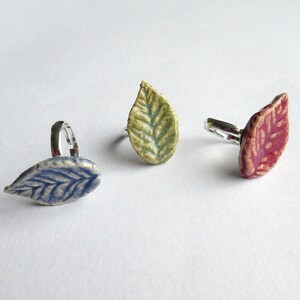 Adjustable Ceramic Leaf Ring Artisan Jewellery Blue Pink Green Leaves Nature Ring Hippie Ring Woodland Jewellery image 10