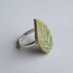 Adjustable Ceramic Leaf Ring Artisan Jewellery Blue Pink Green Leaves Nature Ring Hippie Ring Woodland Jewellery image 3