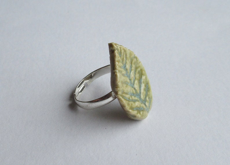 Adjustable Ceramic Leaf Ring Artisan Jewellery Blue Pink Green Leaves Nature Ring Hippie Ring Woodland Jewellery image 3