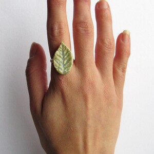 Adjustable Ceramic Leaf Ring Artisan Jewellery Blue Pink Green Leaves Nature Ring Hippie Ring Woodland Jewellery image 2