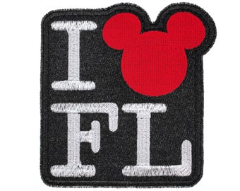 I Love Florida Disney's Mickey Mouse Ears Fully Embroidered Sew-On & Iron-On Patch