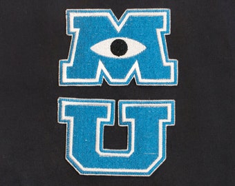 M U Letterman Logo from Disney's Monster's University Fully Embroidered Sew-On & Iron-On Patches, In Two Sizes!