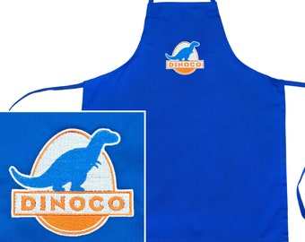 Dinoco Logo from Disney's Cars Custom Fully Embroidered Child's Blue Apron Bib, For Baking Cooking & Crafts