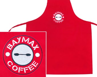 Baymax Coffee Mock Starbucks Custom Fully Embroidered Child's Red Apron Bib, For Baking & Crafts