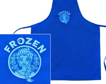 Disney's Frozen Elsa Custom Fully Embroidered Child's Blue Apron Bib, For Baking Cooking & Crafts