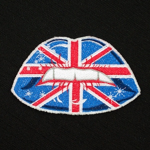 Union Jack Flag Lips Fully Embroidered Sew-On & Iron-On Patch