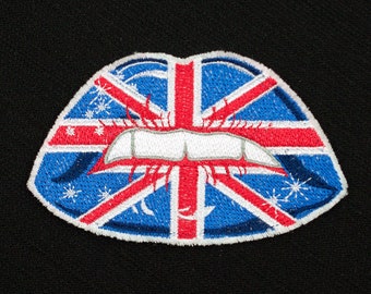 Union Jack Flag Lips Fully Embroidered Sew-On & Iron-On Patch