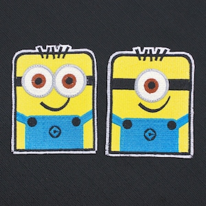 スチュアート＆デイブ（怪盗グルーの月泥棒、ミニオンズより）完全刺繍の縫い付け／アイロン接着ワッペン