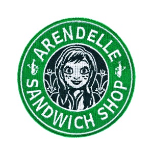 Arendelle Sandwich Shop Starbucks Logo with Anna from Disney&#39;s Frozen Fully Embroidered Sew-On & Iron-On Patch