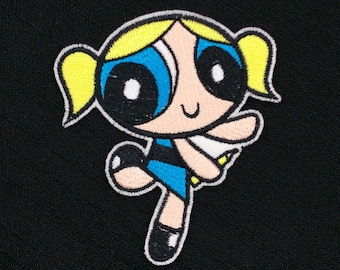 Bubbles (van de originele Powerpuff Girls) volledig geborduurde opnaai- en opstrijkpatch