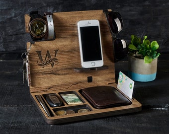 Personalized Wooden Organizer,Anniversary Day Gift, Desk organizer, Home Office Wood Docking Station,Wood Phone Holder,Fathers Day Gift