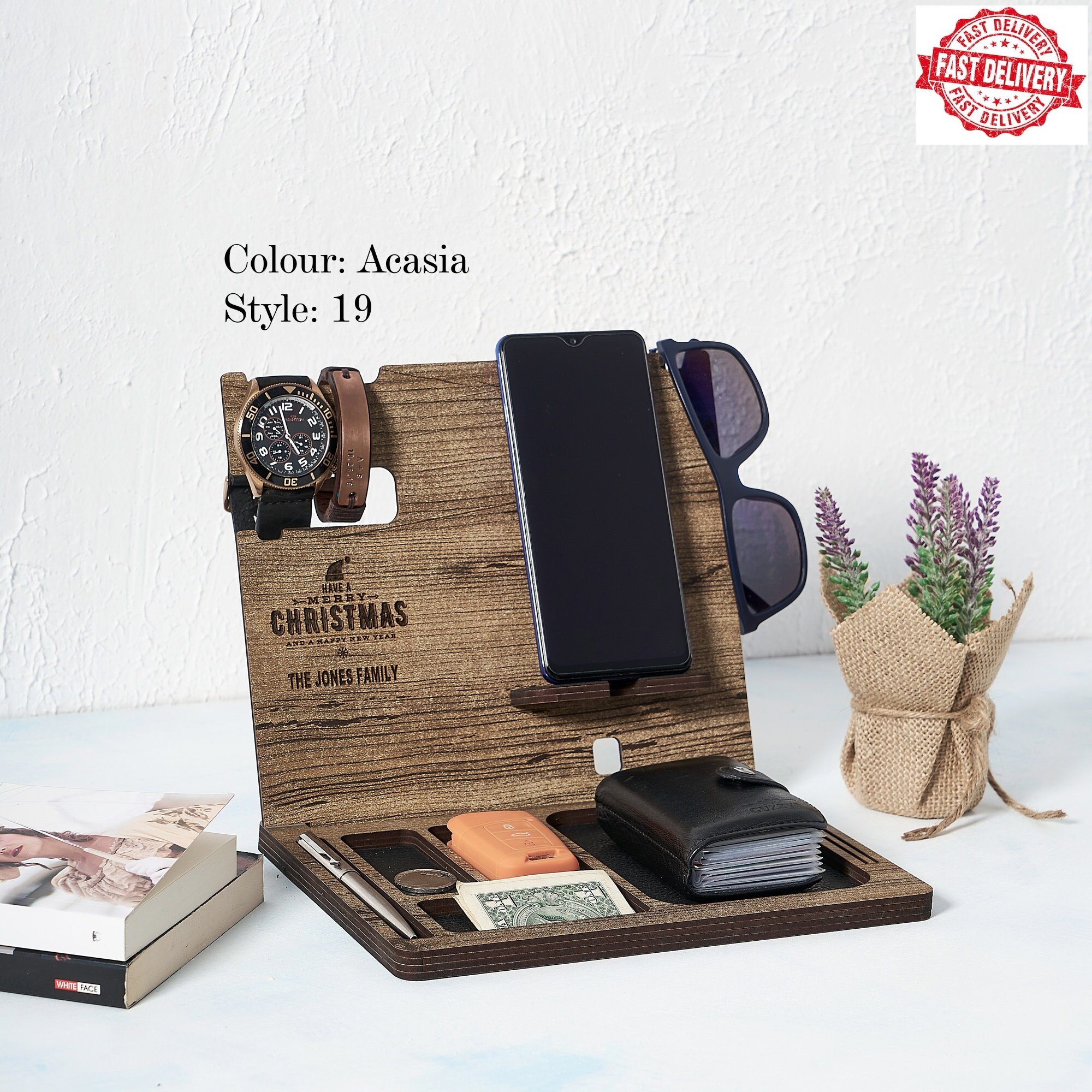 Personalized wooden desk organizer for menTech gifts for Etsy