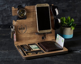 Personalized wooden desk organizer for men,Tech gifts for him,wood docking station,wood phone holder,fathers day gift