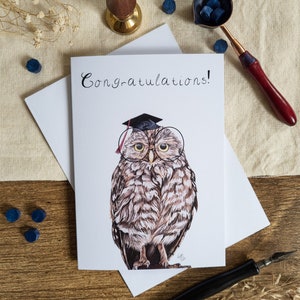 Parabéns pela sua formatura | cartão de formatura | Coruja Sábia | Coruja de formatura | Cartão vazio A6 | Ilustra??o de coruja