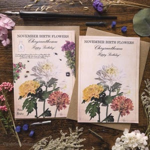Carte de joyeux anniversaire | Fleurs Naissance | Carte vierge A6 | mois de l'année | Anniversaire de novembre | Fantastique | Recettes de potions