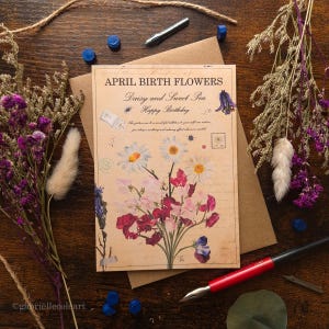 Carte de joyeux anniversaire | Fleurs Naissance | Carte vierge A6 | mois de l'année | Anniversaire d'avril | Recettes de potions Whimsical & Witchy