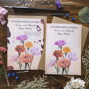 Carte de joyeux anniversaire | Fleurs Naissance | Carte vierge A6 | mois de l'année | Anniversaire d'octobre | Fantastique | Recettes de potions