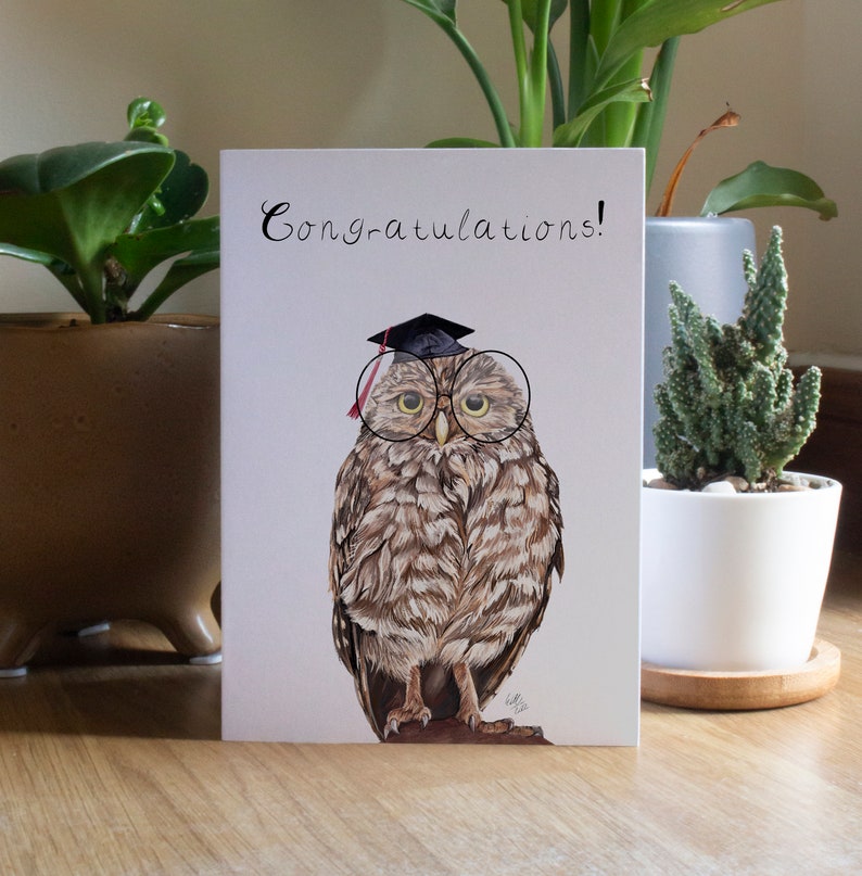 Congratulations On Your Graduation Graduation Card Wise Owl Graduation Owl A6 Blank Card Owl Illustration image 2