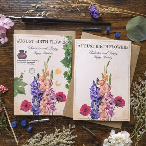 Carte de joyeux anniversaire | Fleurs Naissance | Carte vierge A6 | mois de l'année | Anniversaire d'août | Fantastique | Recettes de potions
