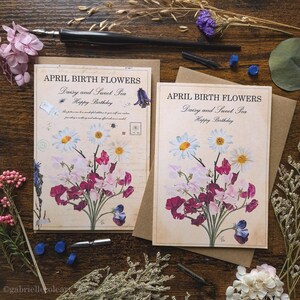 Tarjeta de feliz cumpleaños / Flores de nacimiento / Tarjeta en blanco A6 / Meses del año / Cumpleaños de abril / Recetas de pociones