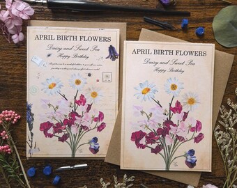Carte de joyeux anniversaire | Fleurs Naissance | Carte vierge A6 | mois de l'année | Anniversaire d'avril | Recettes de potions