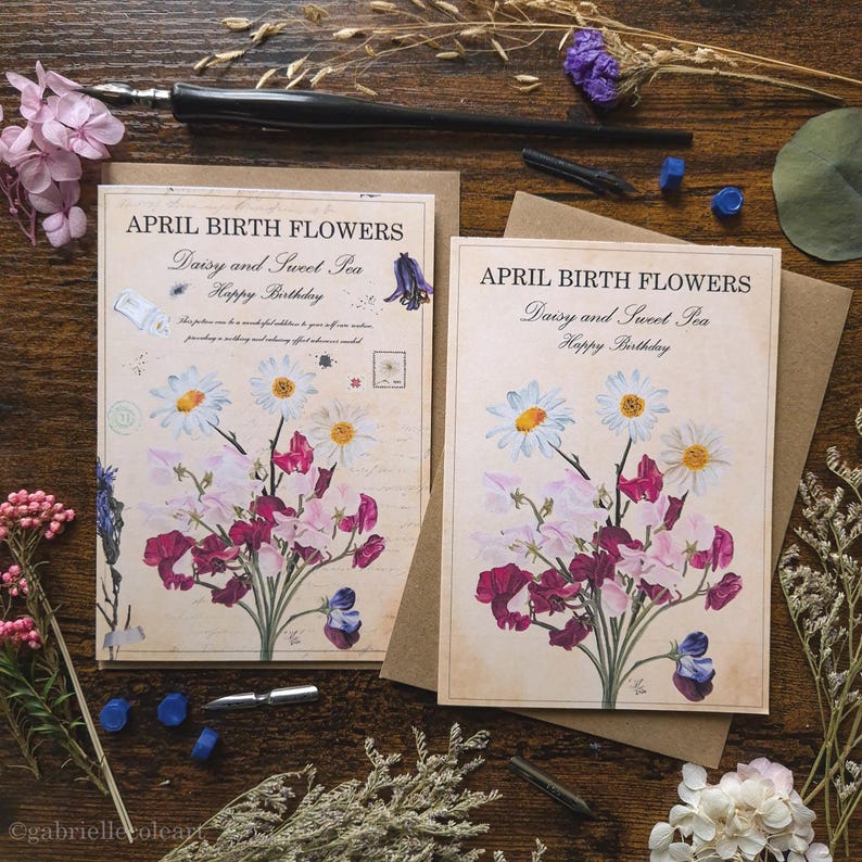 Carte de joyeux anniversaire | Fleurs Naissance | Carte vierge A6 | mois de l'année | Anniversaire d'avril | Recettes de potions image 1