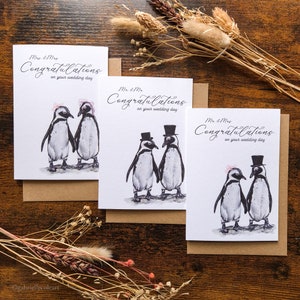 Pinguïn trouwkaart | Gefeliciteerd met je trouwdag | Blanco A6-kaart | Wildkaart