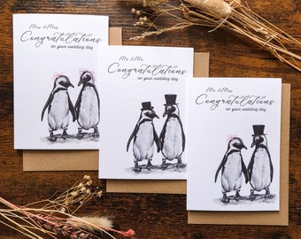 de mariage de pingouin | Félicitations le jour de votre mariage | Carte vierge A6 | Carte Faune