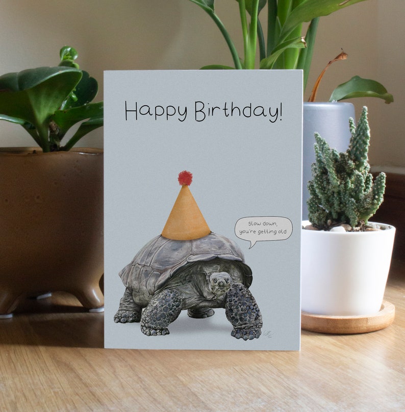 Carte joyeux anniversaire | Ralentissez vous vieillissez | Carte d'anniversaire comédie | Carte vierge A6 | Carte d'anniversaire tortue image 1