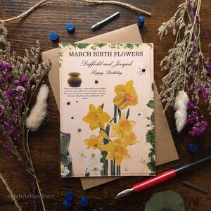 Carte de joyeux anniversaire | Fleurs Naissance | Carte vierge A6 | mois de l'année | Anniversaire de mars | Recettes de potions Whimsical & Witchy
