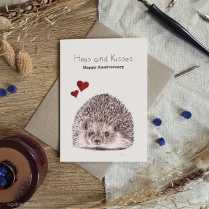 Carte de joyeux anniversaire | Illustration de hérisson | Carte vierge A6 | Carte mignonne | Coeurs d'amour