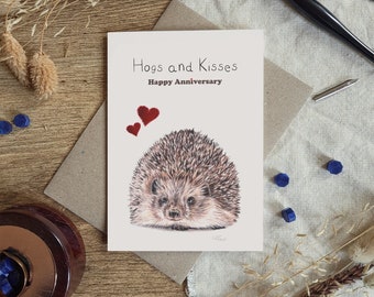 Happy Anniversary Card | Hedgehog Illustration | A6 Blank Card | Cute Card | Love Hearts