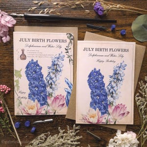 Carte de joyeux anniversaire | Fleurs Naissance | Carte vierge A6 | mois de l'année | Anniversaire de juillet | Fantastique | Recettes de potions