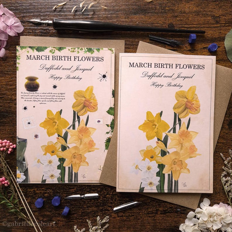 Carte de joyeux anniversaire | Fleurs Naissance | Carte vierge A6 | mois de l'année | Anniversaire de mars | Recettes de potions image 1