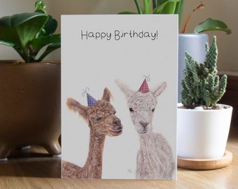 Happy Birthday | Alpaca Birthday Card | Wildlife Illustration | Animal Illustration | A6 Blank