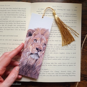 Lion Bookmark with Gold Tassel | Wildlife Illustration Art Print