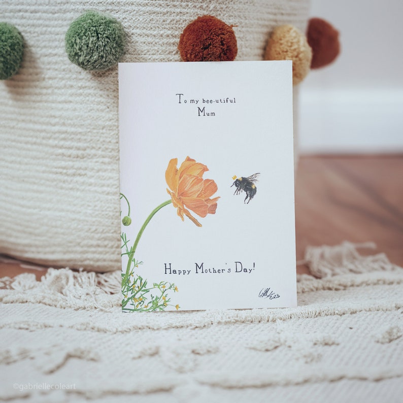 carte pour la fête des mères | Bonne fête des mères | Bourdon et fleur | Fleurs | Carte vierge A6 | Abeille image 3