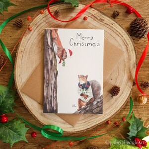 Merry Christmas Mistletoe Squirrels Christmas Cards A6 Blank Squirrel Couple White Background