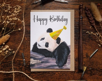 Happy Birthday Panda Bear | A6 Blank Card | Cute Card | Happy Birthday | Wildlife Greeting Card | Celebration