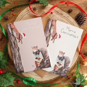 Merry Christmas Mistletoe Squirrels Christmas Cards A6 Blank Squirrel Couple image 1