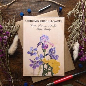 Carte de joyeux anniversaire | Fleurs Naissance | Carte vierge A6 | mois de l'année | Anniversaire de février | Recettes de potions Sweet and Simple